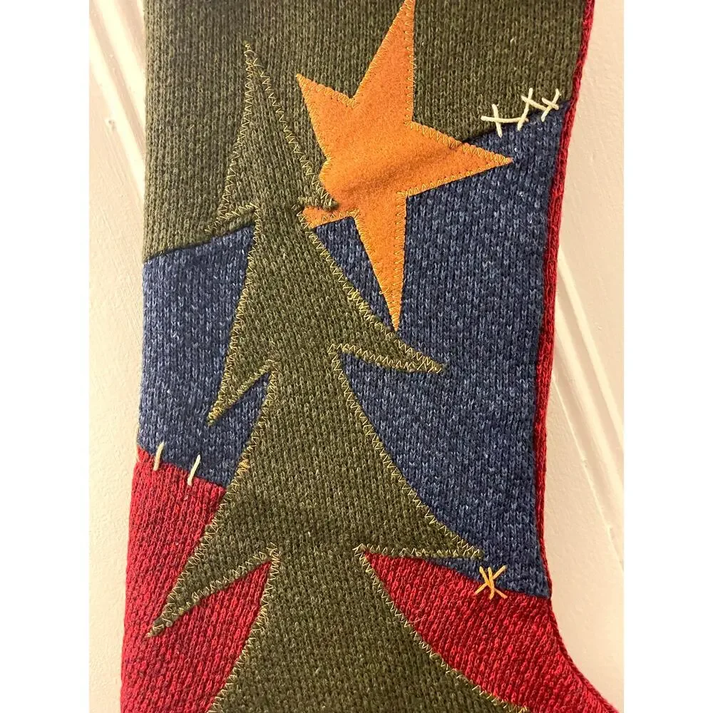 Prima Creations Christmas Stocking with Patchwork Christmas Tree and Yellow Star